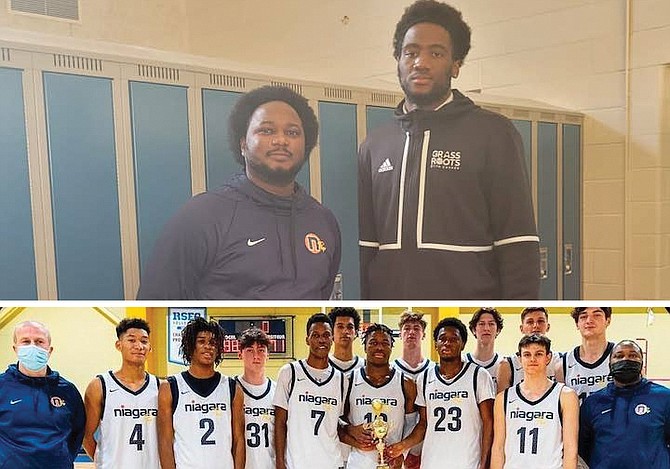 TOP: OLLEN SMITH, director of Empower Sports Network (ESN), and Crestwood Preparatory College power forward Romad Dean. Smith currently serves as assistant coach for Niagara Prep. 
ABOVE: NIAGARA PREP, or Saint Paul Catholic School at Niagara Falls, competes in the Ontario Scholastic Basketball Association (OSBA), the top prep league in Canada.