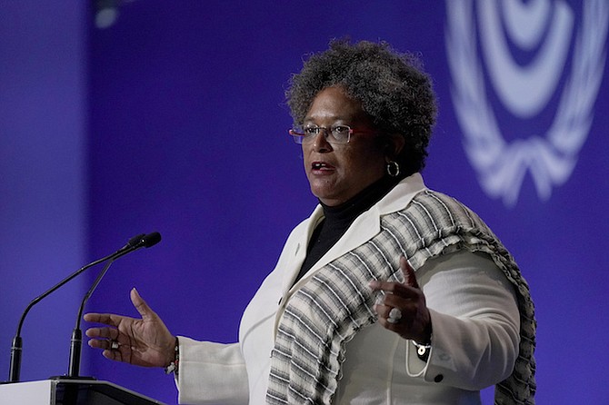 BARBADOS Prime Minister Mia Amor Mottley at the COP26 UN Climate Summit, in Glasgow, Scotland,
in November.