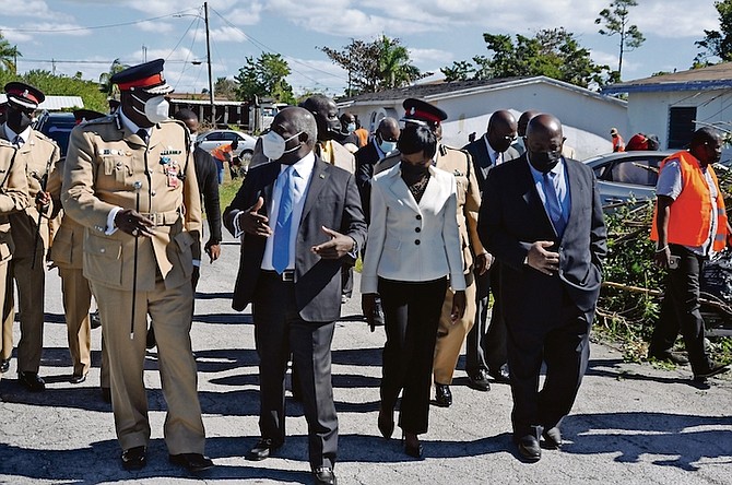PRIME Minister Phillip “Brave” Davis during his tour of Grand Bahama yesterday. Photos: Vandyke Hepburn