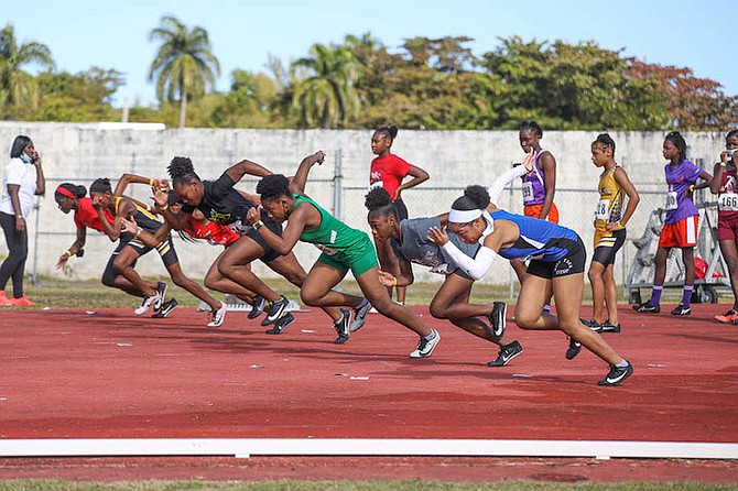 LOCAL athletes compete on Saturday during the Bahamas Association of Athletic Associations’ Star Performers Time Trials Meet at the original Thomas A Robinson Track and Field Stadium. 
Photos: Racardo Thomas/Tribune Staff