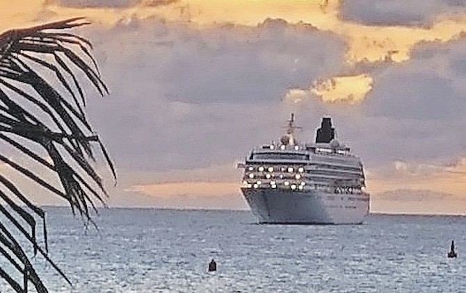 One of the Crystal Cruises ships in Bahamian waters.