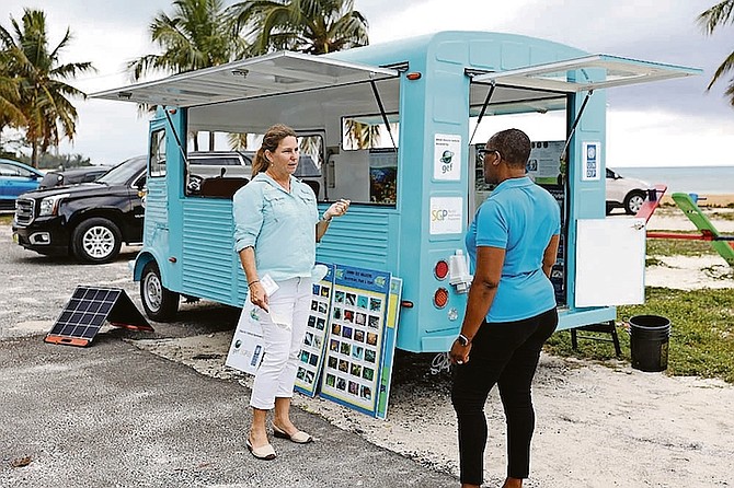 CASUARINA McKinney-Lambert and Denise Antonio tour the mobile outdoor classroom. 
Photos: Racardo Thomas/Tribune Staff