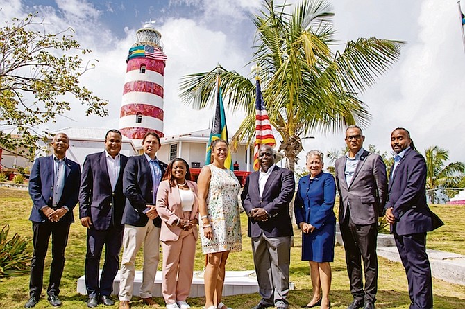 FROM left, Mike Laroda, Minister of State for the Office of the Prime Minister; Senator Michael Halikitis, Minister of Economic Affairs; John HW Pinder, II, MP for Central and South Abaco; JoBeth Coleby-Davis, Minister of Transport and Housing; US Chargé d’Affaires Usha Pitts; Prime Minister Philip “Brave” Davis; Glenys Hanna-Martin, Minister of Education, Technical and Vocational Training; Dr Michael Darville, Minister of Health and Wellness; and Kirk Cornish, MP for North Abaco.