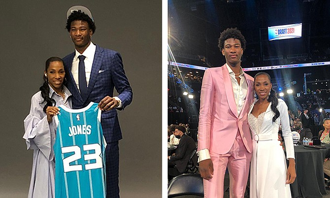 A proud mother – Kasprintina Ellis with her son Kai Jones and (right) on Draft Day.