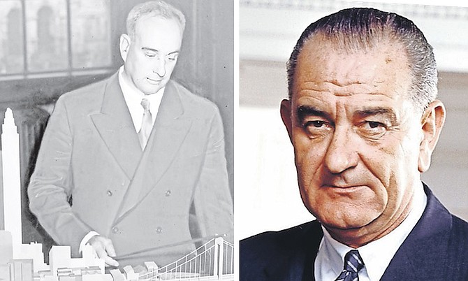 ROBERT MOSES, left, and US President Lyndon B Johnson.