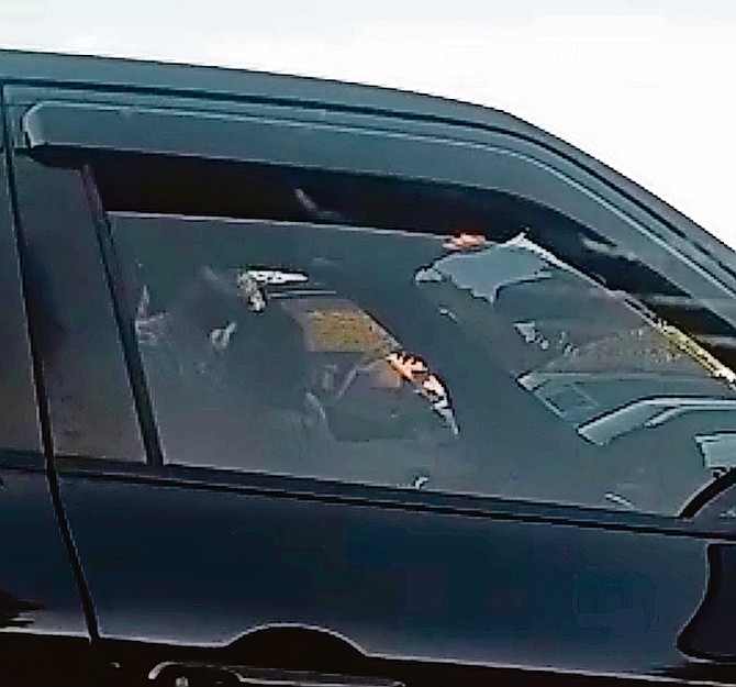 An image from the video in which an elderly woman is seen being placed into a parked car.