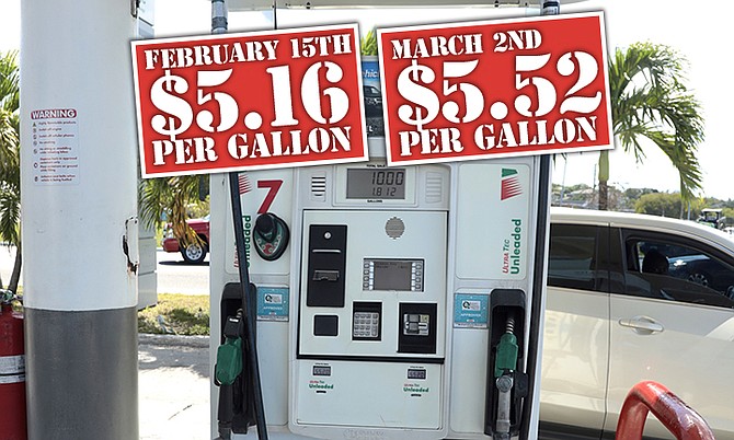 THE price of gasoline at $5.52 at the pump yesterday. 
Photo: Donavan McIntosh/Tribune staff
