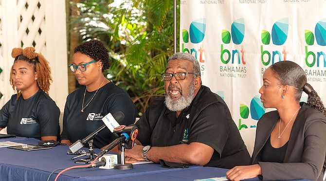 From left: PIMS researcher Meghyn Fountain, PIMS representative Lashanti Jupp, BNT executive director Eric Carey, and Rashema Ingraham of Waterkeepers Bahamas.
