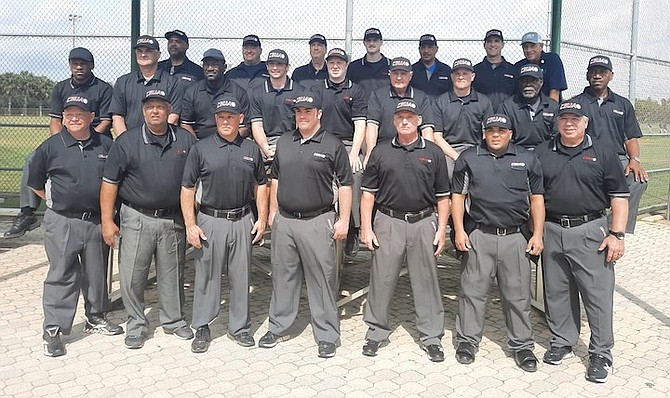 BAHAMIAN umpires in the mix at the CBUAO clinic in Florida.