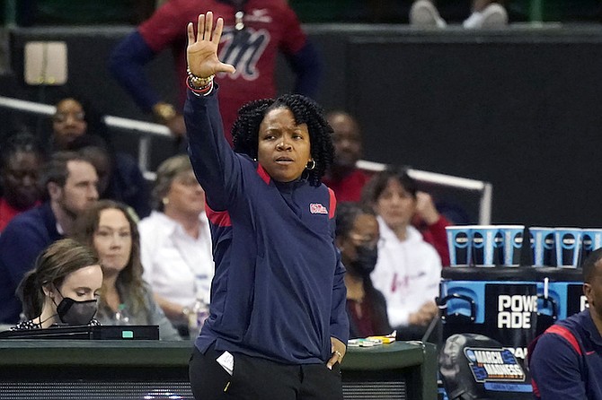 MISSISSIPPI head coach Yolett McPhee-McCuin gestures during the second half of a college
basketball game against South Dakota in the first round of the NCAA tournament in Waco, Texas,
on Friday, March 18.
(AP Photo/LM Otero)