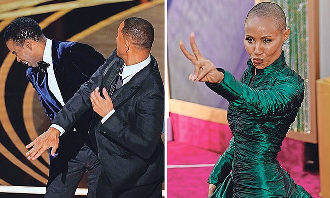 LEFT: The now famous slap at the Oscars.
RIGHT: Jada Pinkett-Smith pictured at the Oscars.
