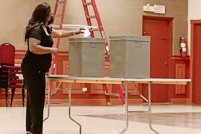 VOTING under way yesterday in the ballot by the Public Managers Union at BCPOU Hall. 
Photo: Donavan McIntosh/ Tribune Staff