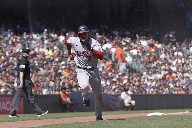 WASHINGTON Nationals’ Lucius Fox in action against the San Francisco Giants in San Francisco on Sunday, May 1.
(AP Photos/Jeff Chiu)