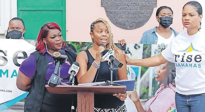 SPEAKERS at a press conference yesterday at which Rise Bahamas called for stricter penalties on those who refuse to report sex crimes committed against children in their care. Photo: Donavan McIntosh/Tribune Staff