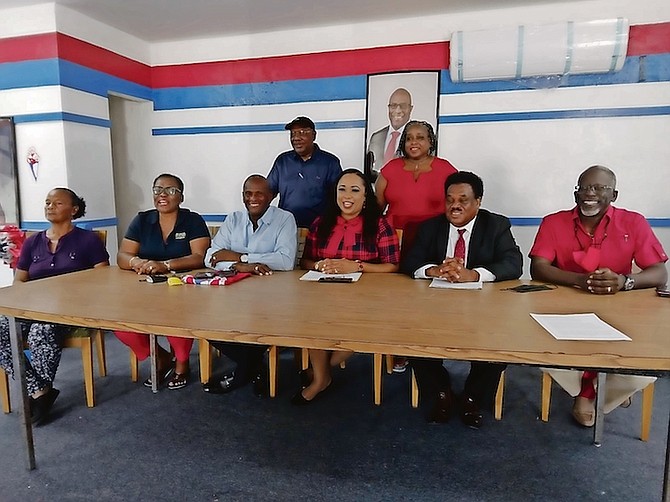 FNM Grand Bahama Council announces that 40 mothers on GB and Bimini will be presented with FNM Mother’s Day Awards 2022 on Sunday, May 29. Making the announcement at FNM Headquarters were Kathy Munnings, president of the FNM Woman’s Association; Donna Laing-Jones, trustee of FNM Women’s Association, and executive of East Grand Bahama Constituency; PR of FNM GB Council; David Wallace, vice chairman of the FNM GB Council; Senator Jasmin Dareus, member of FNM GB Council; David Thompson, chairman of FNM GB Council; Sean C Thurston, vice chair of EGB Constituency Association; and assistant secretary-general of the FNM GB Council, Standing at back from left are Derek King, executive of EGB Constituency Association, and Judith Dawkins, Public Relations Team.