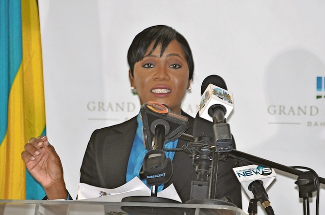 GRAND Bahama Minister Ginger Moxey speaking on Wednesday. Photo: Vandyke Hepburn