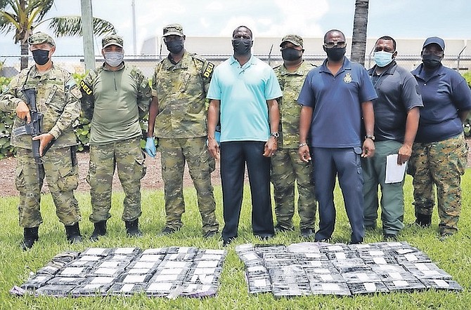 POLICE with drugs discovered at Arawak Cay. Photo: Racardo Thomas/Tribune Staff