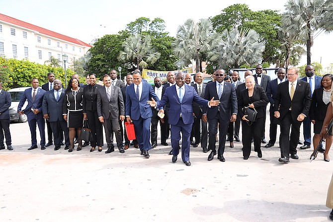 Prime Minister Philip “Brave” Davis leading the way to Parliament for the Budget yesterday. Photo: Racardo Thomas/Tribune Staff