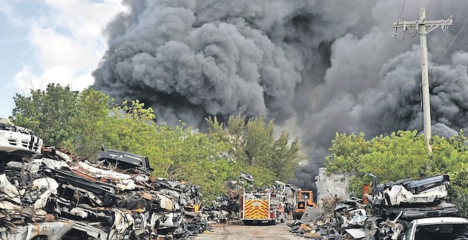 THE JUNKYARD blaze in Grand Bahama yesterday.
Photos: Vandyke Hepburn