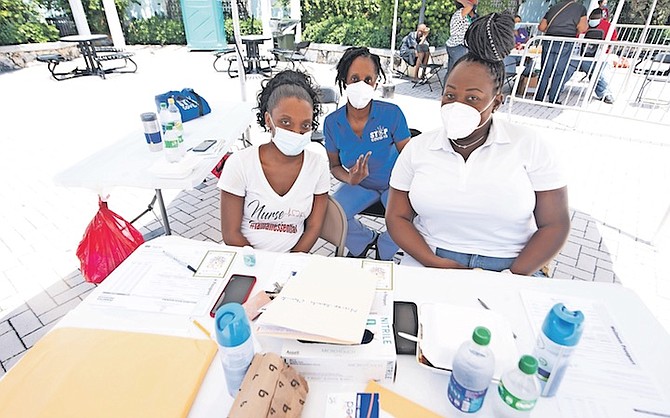 MEDICAL and administration staff at the Regional HIV Testing Day held in Pompey Square on Friday. Photos: Moise Amisial