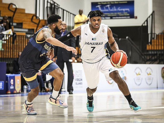 BUDDY BUCKETS: The Bahamas senior men’s national basketball team completed a sweep over the US Virgin Islands and advanced to the second round of FIBA World Cup 2023 Americas Qualifiers. Chavano “Buddy” Hield (7) led six Bahamian players in double figures en route to a dominant 97-80 win over the US Virgin Islands at the Sport and Fitness Center in St Thomas, Virgin Islands, on Friday, July 1.