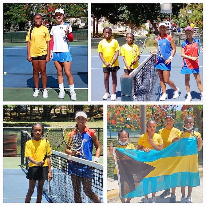 MEMBERS of Team Bahamas’ under-12 girls team at the U12 ITF/Cotecc tournament in Santo Domingo.