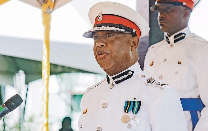 POLICE Commissioner Clayton Fernander speaking yesterday. Photos: Moise Amisial