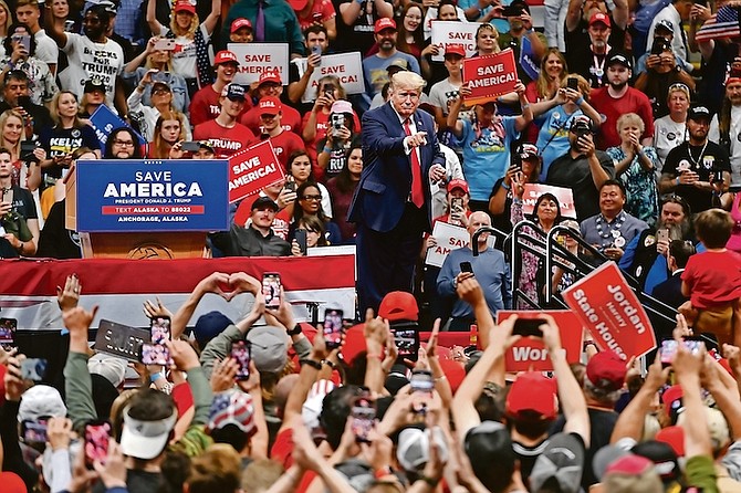 DONALD Trump speaks to supporters gathered for a rally at the Alaska Airlines Center on Saturday, July 9. The ex-president is showing every sign of running again in 2024 - but will he reach the voters? 
Photo: Bill Roth/Anchorage Daily News via AP