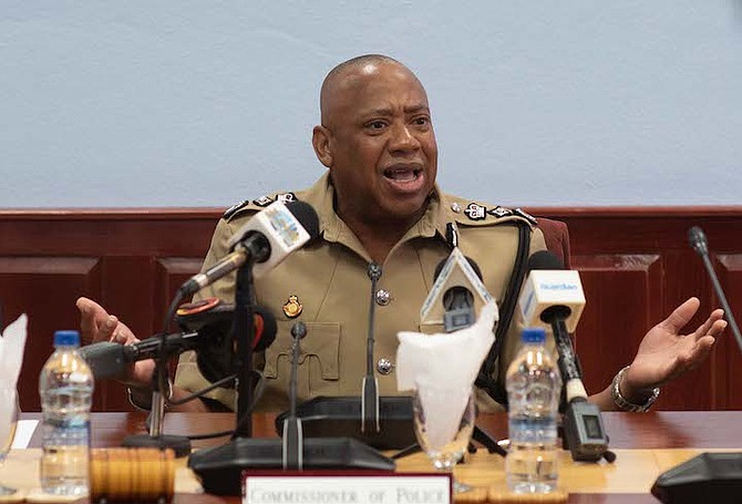 POLICE Commissioner Clayton Fernander speaking yesterday. Photo: Moise Amisial