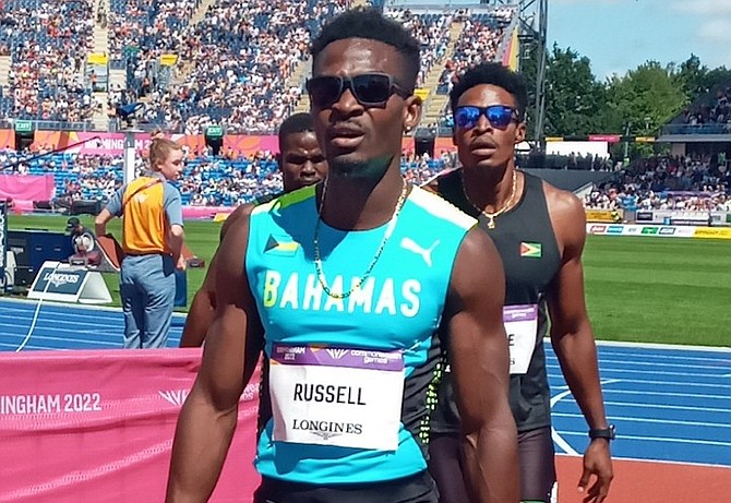 ALONZO Russell leaves the track after his heat in the 400 metres at the Commonwealth Games in Birmingham, England, yesterday.