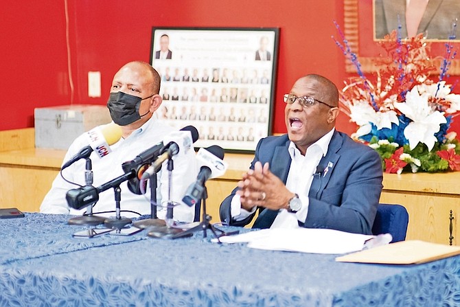 FNM leader Michael Pintard alongside party chairman Dr Duane Sands. Photo: Moise Amisial