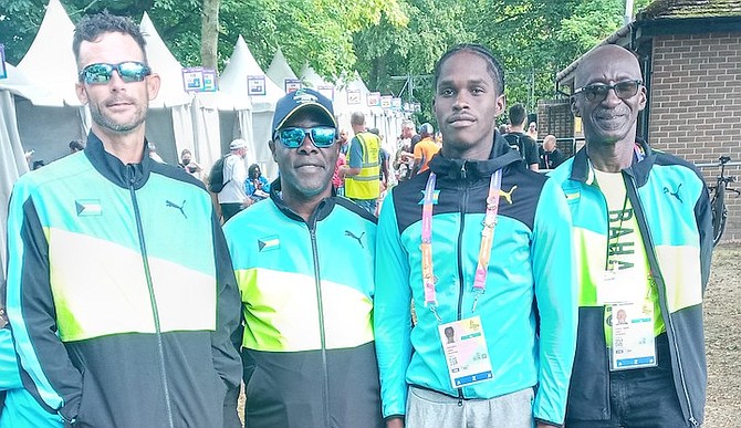 LORIN SAWYER, chef de mission Roy Colebrooke, Felix Neely and Kenton Roker are pictured above, left to right.