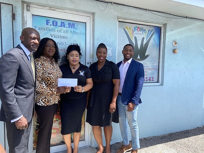 FROM LEFT: Senator Ronald Duncombe, Senate President LaShell Adderley, FOAM founder Khandi Gibson, Senator Maxine Seymour and Senate Vice President Barry Griffin.