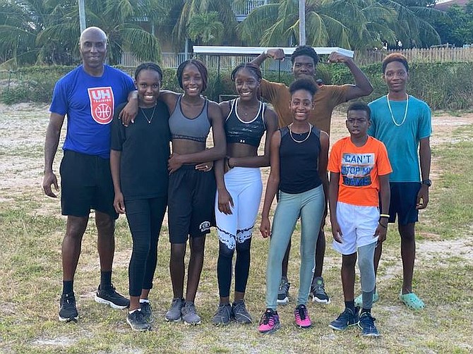 FRANK RUTHERFORD, far left, is now in Harbour Island, Eleuthera, where he has conducted a number of basketball camps. He says he has found some raw talent in track and field that he hopes will not only be able to compete at CARIFTA, but become international stars in the future.