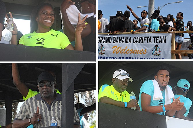 GO TEAM: Team Bahamas members participated in a motorcade throughout the City of Freeport yesterday as athletes from around the world continue to arrive in Grand Bahama for the North American, Central American and Caribbean (NACAC) Championships at the Grand Bahama Sports Complex this weekend.
Photos: Vandyke Hepburn/BIS
