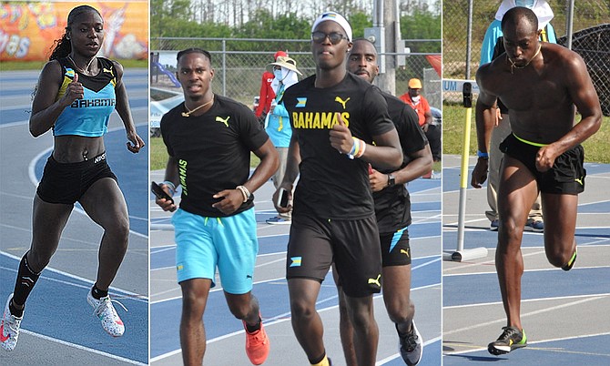 ATHLETES work out at the Grand Bahama Sports Complex a day before the start of the North American, Central American and Caribbean (NACAC) Championships that is expected to feature more than 400 athletes from over 10 countries in the region, including the United States, Jamaica and Cuba.
Photos: Vandyke Hepburn/BIS