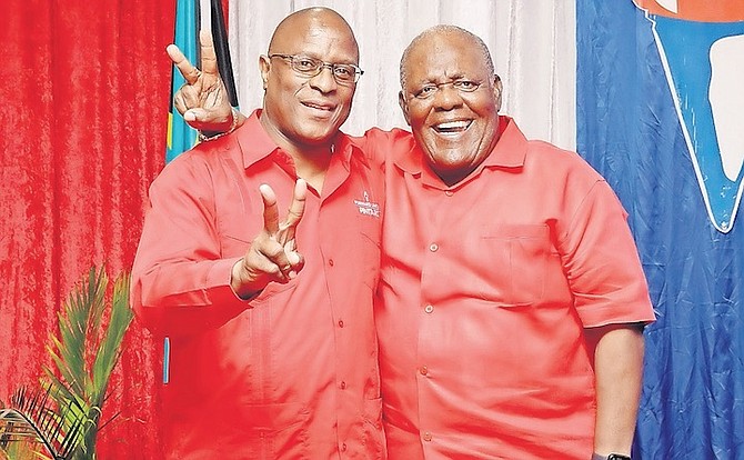 FNM leader Michael Pintard and former Prime Minister Hubert Ingraham.
Photo: Austin Fernander