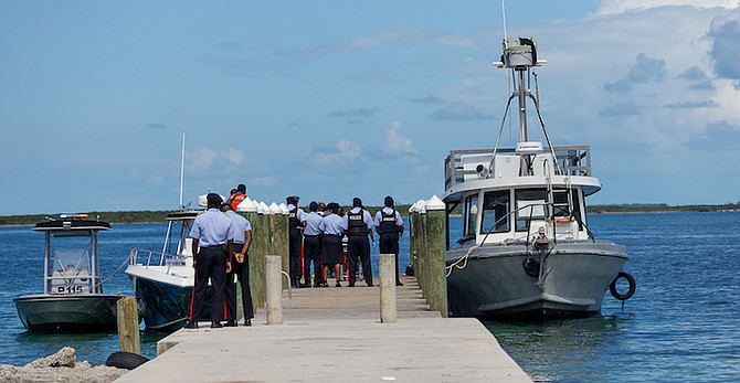 Police at Montagu Beach on Tuesday afternoon. Photo: Austin Fernander