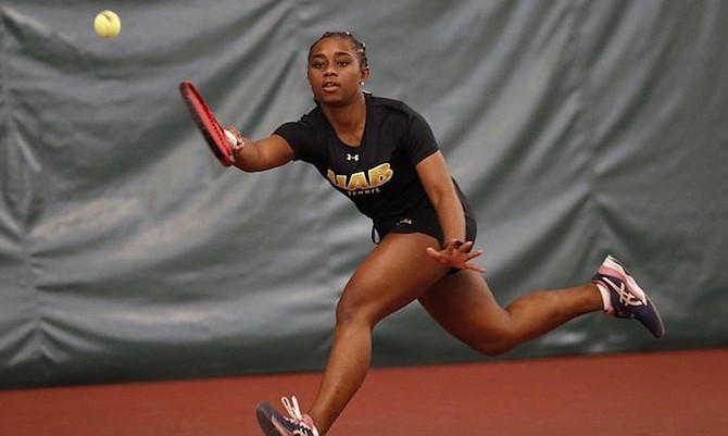 SYDNEY Clarke in action for the University of Alabama at Birmingham Blazers women’s tennis team.