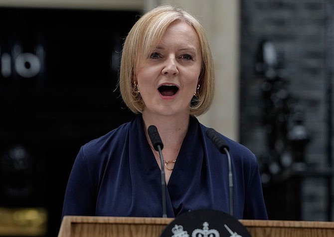 NEW British Prime Minister Liz Truss makes an address outside Downing Street in London on Tuesday.
Photo: Kirsty Wigglesworth/AP