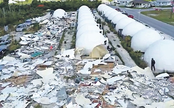 AN AERIAL view of the destruction of domes in Abaco after demolition work began, in this image from video posted to social media.