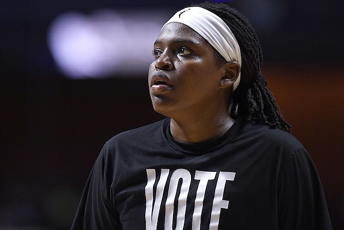 CONNECTICUT Sun’s Jonquel Jones during Game 4 the WNBA Finals on Sunday in Uncasville, Connecticut.
(AP Photo/Jessica Hill)