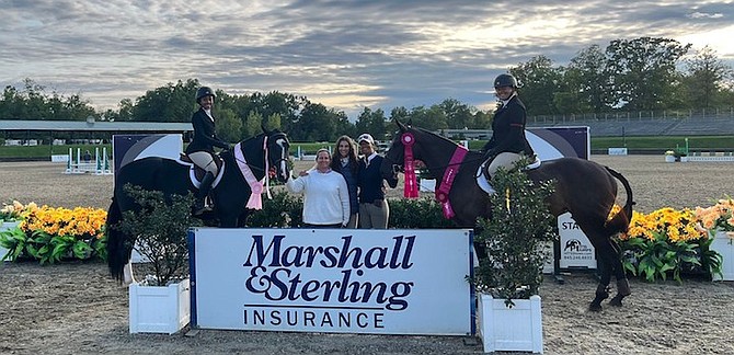SHOWN, from left to right, 5th place finalist Hannah D’Aguilar and Last Call, Kimberly Johnson, trainer (CEC), rider Ella Saidi, Erika Adderley, trainer (Mariposa Stables), 12th place finalist Isabella Coello and Schokolade Sea.