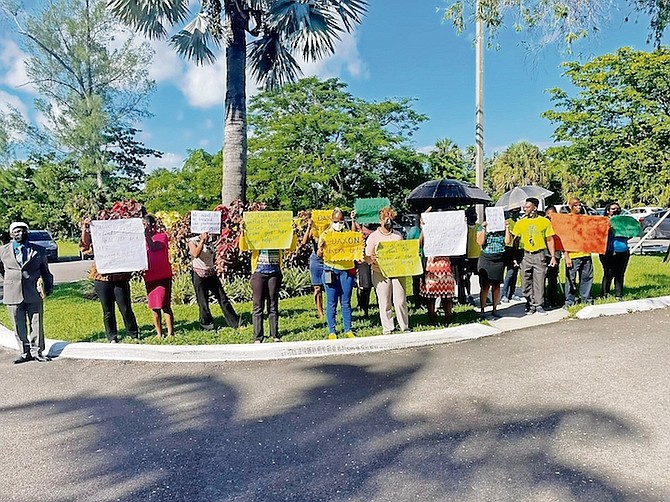 THE teachers hold their protest yesterday. (Photo: Leandra Rolle)