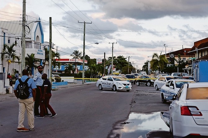 POLICE at the scene of the shooting last night. Photo: Austin Fernander