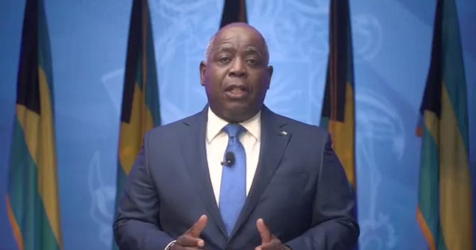 PRIME Minister Philip “Brave” Davis delivers his national address.