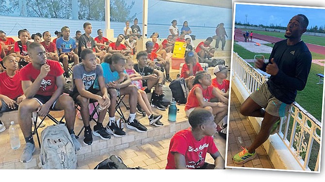 SAMSON Colebrooke speaks to members of the Red Line Athletic Track Club.