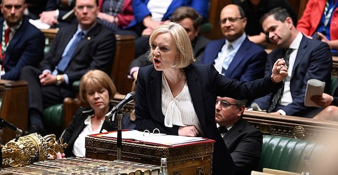 BRITAIN’S Prime Minister Liz Truss speaks during Prime Minister’s Questions in the House of Commons in London, yesterday.
Photo: Jessica Taylor/UK Parliament via AP
