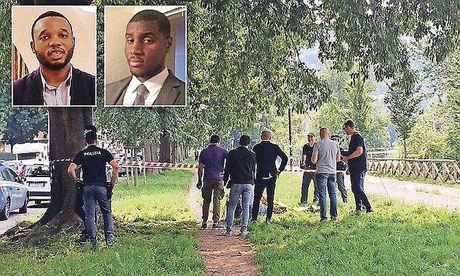 THE SCENE after Alrae Ramsey’s (inset left) body was found in Turin. Blair John (inset right) also died in the incident in 2019.