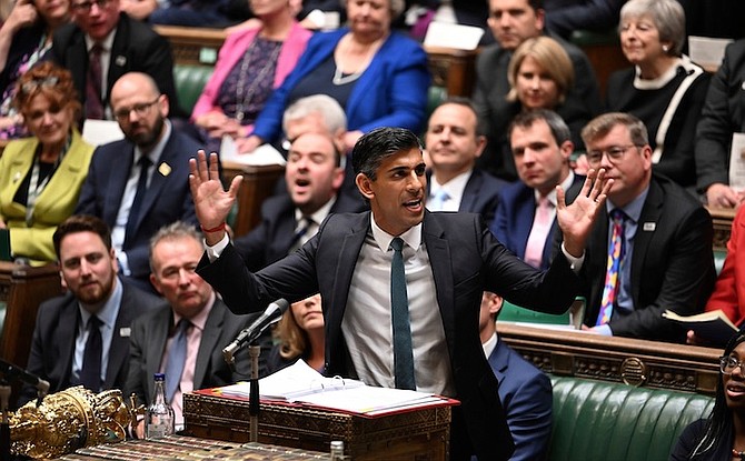 BRITAIN’S Prime Minister Rishi Sunak speaks during Prime Minister’s Questions in the House of Commons in London last week. 
Photo: Jessica Taylor/UK Parliament via AP